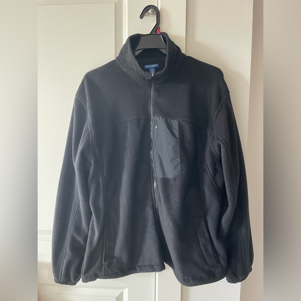 NWT STEVE & BARRYS Men’s FLEECE Full Zip Jacket Black Plus Size M Bust 54in